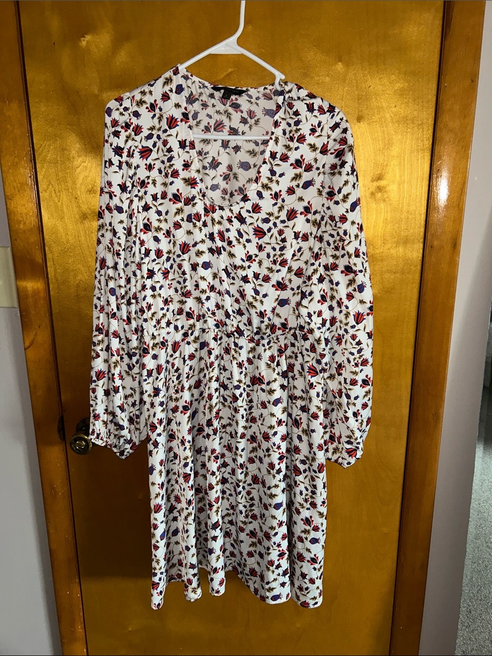Banana Republic White Dress with Red & Blue Floral Print